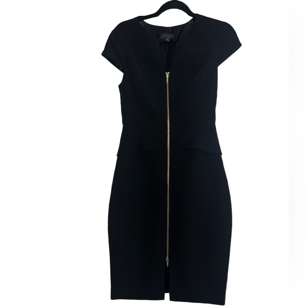 Ted baker black peplum Fearnid full zip dress - Picture 2 of 7